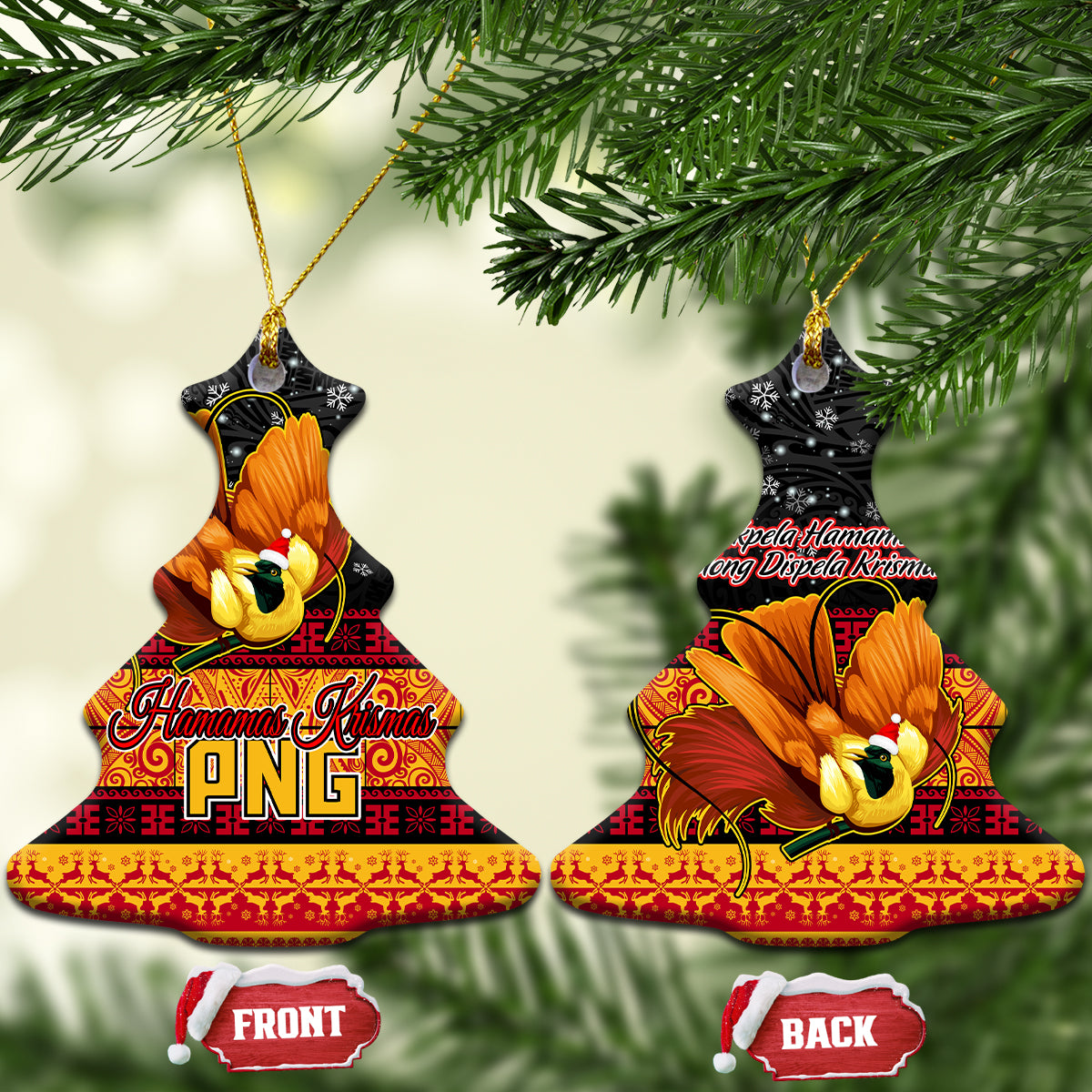 PNG Hamamas Krismas Ceramic Ornament Papua New Guinea Bird Of Paradise Merry Christmas Black Style LT9 - Wonder Print Shop