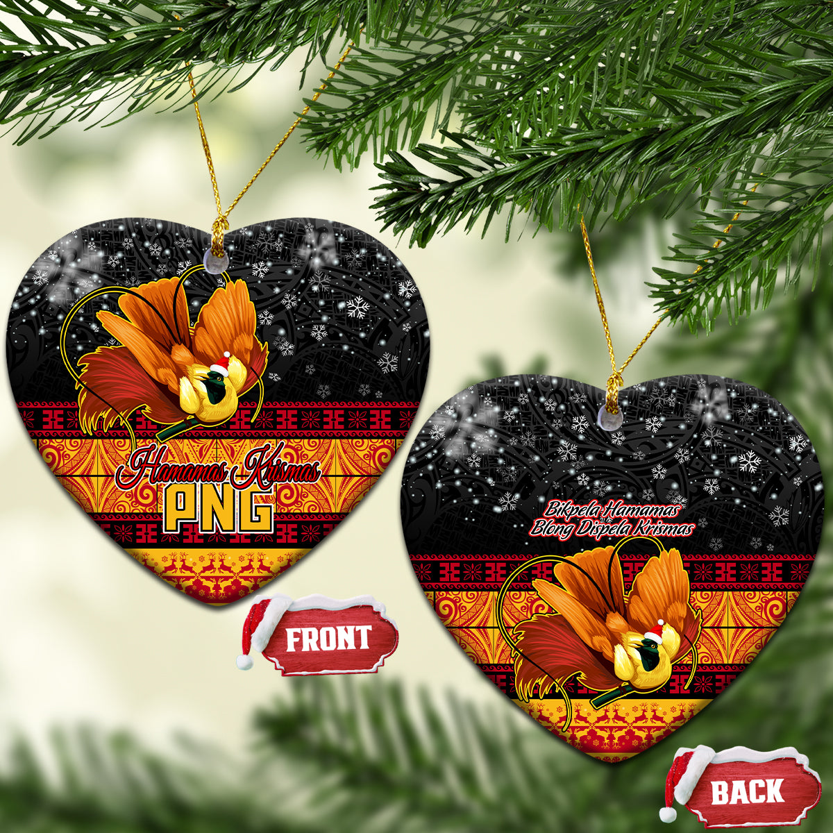 PNG Hamamas Krismas Ceramic Ornament Papua New Guinea Bird Of Paradise Merry Christmas Black Style LT9 - Wonder Print Shop