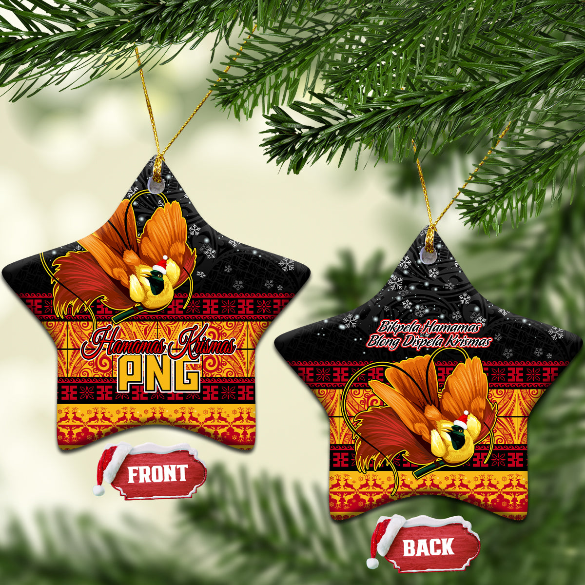 PNG Hamamas Krismas Ceramic Ornament Papua New Guinea Bird Of Paradise Merry Christmas Black Style LT9 - Wonder Print Shop