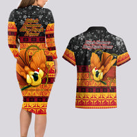 PNG Hamamas Krismas Couples Matching Long Sleeve Bodycon Dress and Hawaiian Shirt Papua New Guinea Bird Of Paradise Merry Christmas Black Style LT9 - Wonder Print Shop