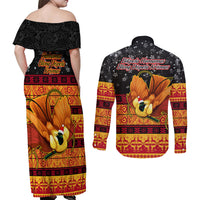 PNG Hamamas Krismas Couples Matching Off Shoulder Maxi Dress and Long Sleeve Button Shirt Papua New Guinea Bird Of Paradise Merry Christmas Black Style LT9 - Wonder Print Shop