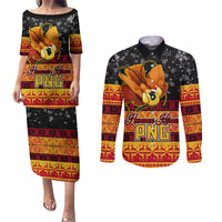 PNG Hamamas Krismas Couples Matching Puletasi Dress and Long Sleeve Button Shirt Papua New Guinea Bird Of Paradise Merry Christmas Black Style LT9 - Wonder Print Shop