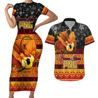 PNG Hamamas Krismas Couples Matching Short Sleeve Bodycon Dress and Hawaiian Shirt Papua New Guinea Bird Of Paradise Merry Christmas Black Style LT9 - Wonder Print Shop