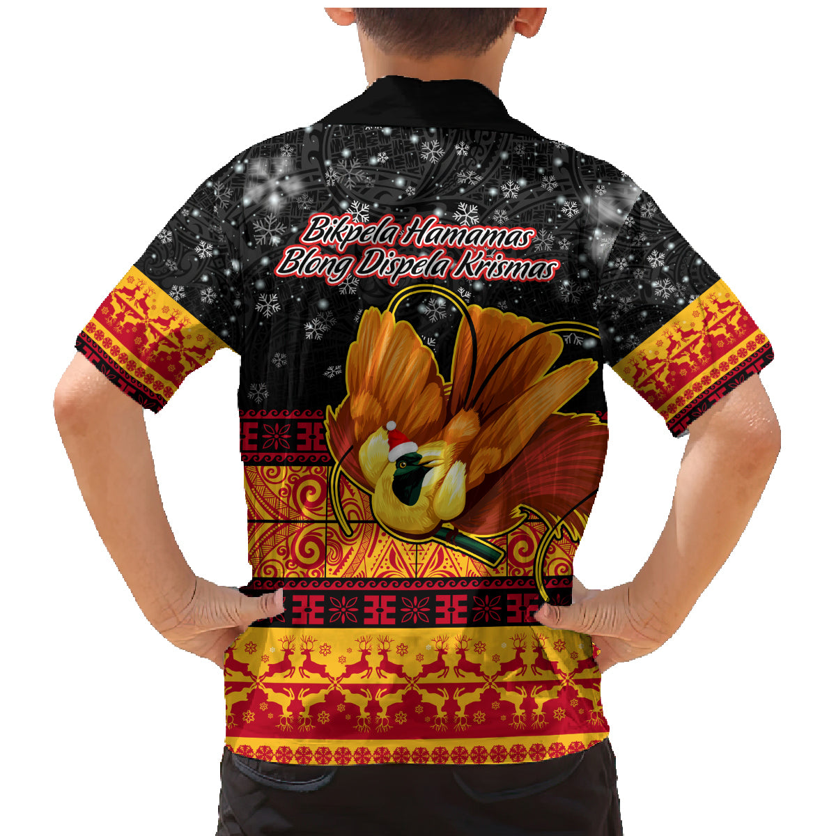 PNG Hamamas Krismas Family Matching Mermaid Dress and Hawaiian Shirt Papua New Guinea Bird Of Paradise Merry Christmas Black Style LT9 - Wonder Print Shop