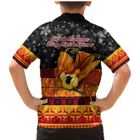 PNG Hamamas Krismas Family Matching Mermaid Dress and Hawaiian Shirt Papua New Guinea Bird Of Paradise Merry Christmas Black Style LT9 - Wonder Print Shop