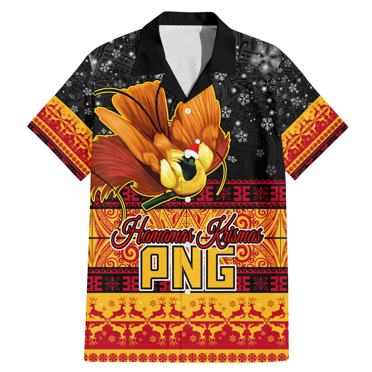 PNG Hamamas Krismas Family Matching Mermaid Dress and Hawaiian Shirt Papua New Guinea Bird Of Paradise Merry Christmas Black Style LT9 - Wonder Print Shop