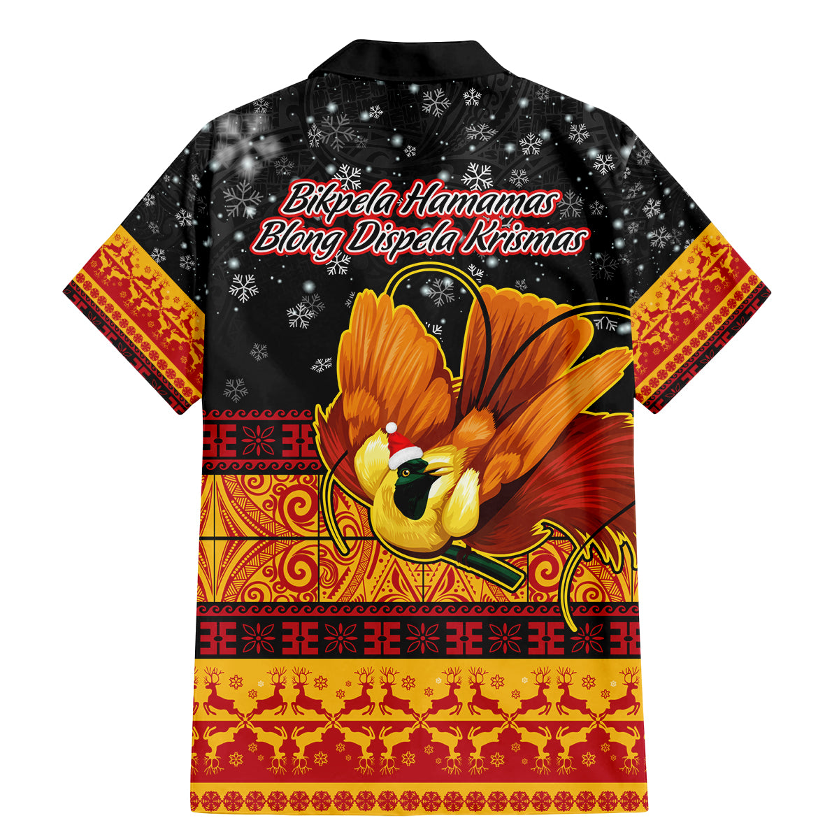 PNG Hamamas Krismas Family Matching Mermaid Dress and Hawaiian Shirt Papua New Guinea Bird Of Paradise Merry Christmas Black Style LT9 - Wonder Print Shop