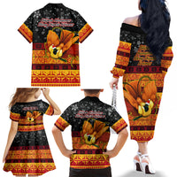 PNG Hamamas Krismas Family Matching Off Shoulder Long Sleeve Dress and Hawaiian Shirt Papua New Guinea Bird Of Paradise Merry Christmas Black Style - Wonder Print Shop