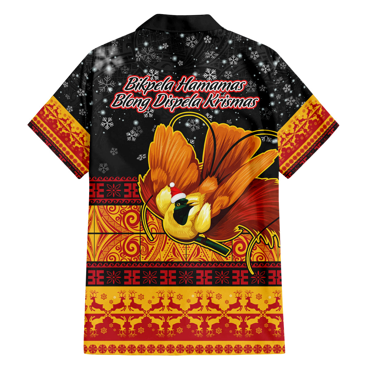 PNG Hamamas Krismas Family Matching Off Shoulder Long Sleeve Dress and Hawaiian Shirt Papua New Guinea Bird Of Paradise Merry Christmas Black Style - Wonder Print Shop