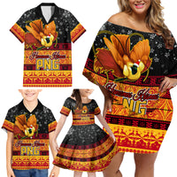 PNG Hamamas Krismas Family Matching Off Shoulder Short Dress and Hawaiian Shirt Papua New Guinea Bird Of Paradise Merry Christmas Black Style LT9 - Wonder Print Shop
