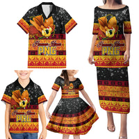 PNG Hamamas Krismas Family Matching Puletasi Dress and Hawaiian Shirt Papua New Guinea Bird Of Paradise Merry Christmas Black Style - Wonder Print Shop