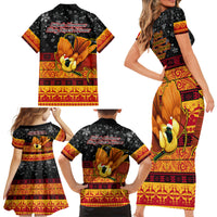 PNG Hamamas Krismas Family Matching Short Sleeve Bodycon Dress and Hawaiian Shirt Papua New Guinea Bird Of Paradise Merry Christmas Black Style - Wonder Print Shop