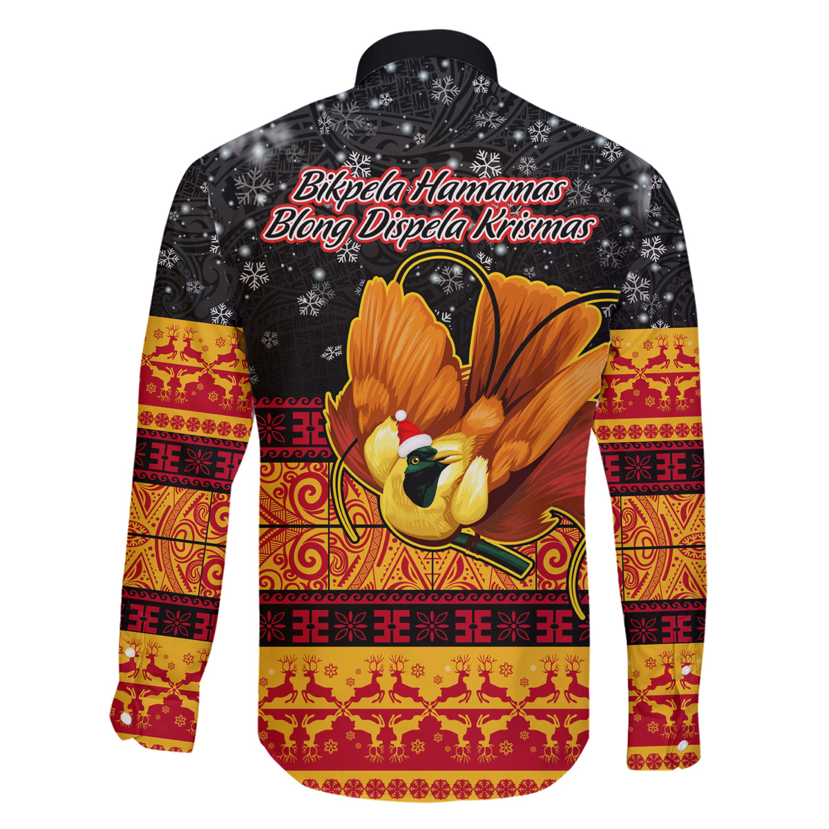 PNG Hamamas Krismas Family Matching Short Sleeve Bodycon Dress and Hawaiian Shirt Papua New Guinea Bird Of Paradise Merry Christmas Black Style - Wonder Print Shop