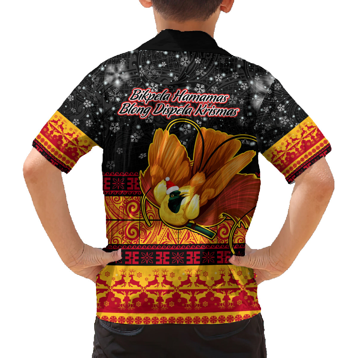 PNG Hamamas Krismas Family Matching Summer Maxi Dress and Hawaiian Shirt Papua New Guinea Bird Of Paradise Merry Christmas Black Style - Wonder Print Shop