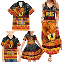 PNG Hamamas Krismas Family Matching Summer Maxi Dress and Hawaiian Shirt Papua New Guinea Bird Of Paradise Merry Christmas Black Style - Wonder Print Shop