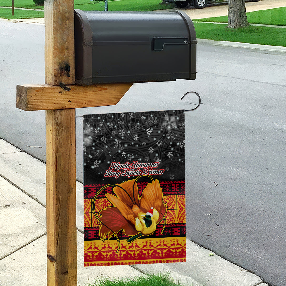 PNG Hamamas Krismas Garden Flag Papua New Guinea Bird Of Paradise Merry Christmas Black Style - Wonder Print Shop