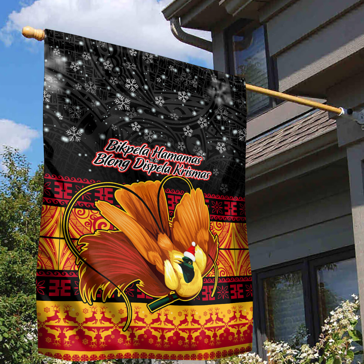 PNG Hamamas Krismas Garden Flag Papua New Guinea Bird Of Paradise Merry Christmas Black Style - Wonder Print Shop
