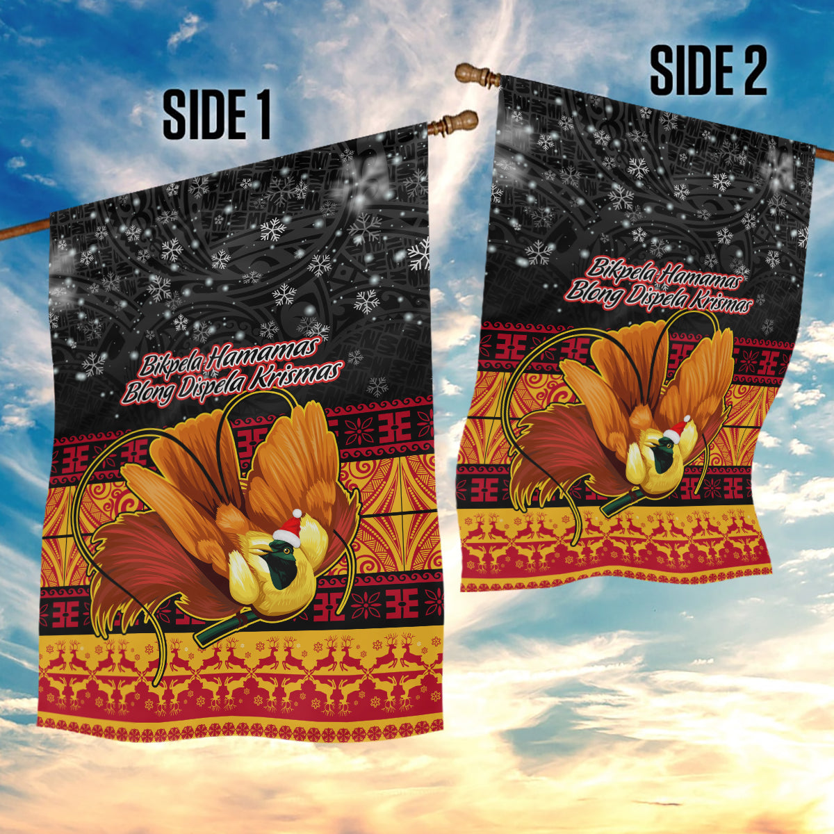 PNG Hamamas Krismas Garden Flag Papua New Guinea Bird Of Paradise Merry Christmas Black Style - Wonder Print Shop