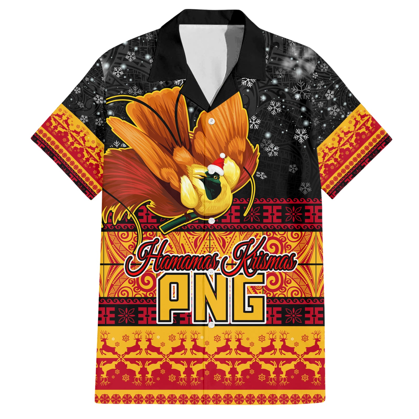 PNG Hamamas Krismas Hawaiian Shirt Papua New Guinea Bird Of Paradise Merry Christmas Black Style - Wonder Print Shop