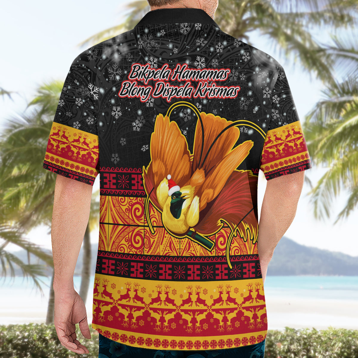 PNG Hamamas Krismas Hawaiian Shirt Papua New Guinea Bird Of Paradise Merry Christmas Black Style - Wonder Print Shop