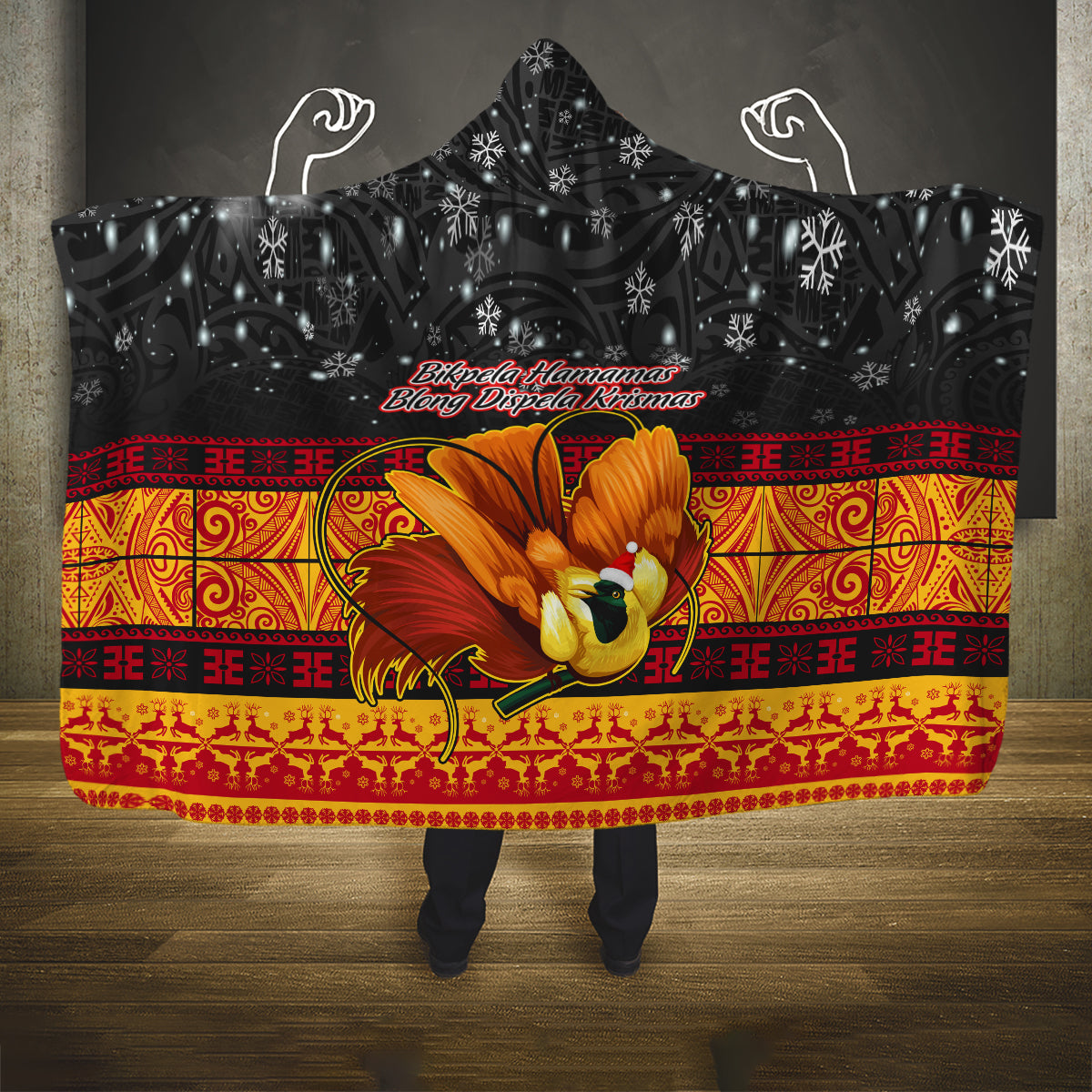 png-hamamas-krismas-hooded-blanket-papua-new-guinea-bird-of-paradise-merry-christmas-black-style