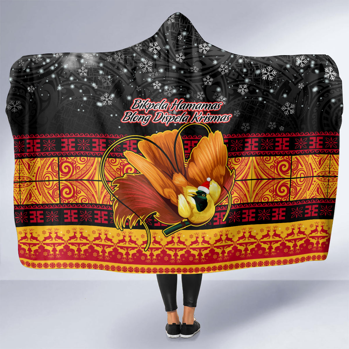 png-hamamas-krismas-hooded-blanket-papua-new-guinea-bird-of-paradise-merry-christmas-black-style