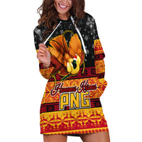 PNG Hamamas Krismas Hoodie Dress Papua New Guinea Bird Of Paradise Merry Christmas Black Style - Wonder Print Shop