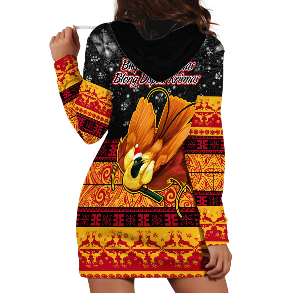 PNG Hamamas Krismas Hoodie Dress Papua New Guinea Bird Of Paradise Merry Christmas Black Style - Wonder Print Shop