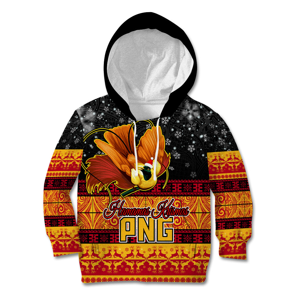 PNG Hamamas Krismas Kid Hoodie Papua New Guinea Bird Of Paradise Merry Christmas Black Style - Wonder Print Shop