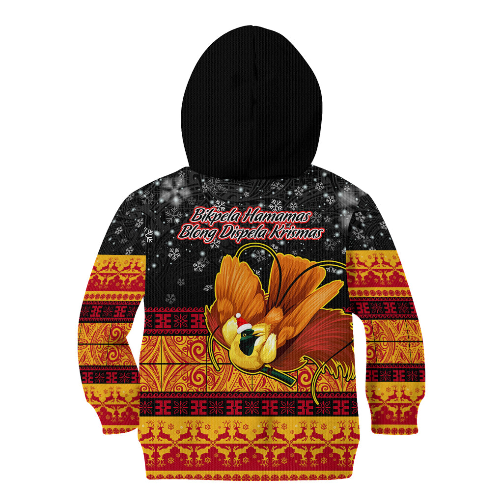 PNG Hamamas Krismas Kid Hoodie Papua New Guinea Bird Of Paradise Merry Christmas Black Style - Wonder Print Shop