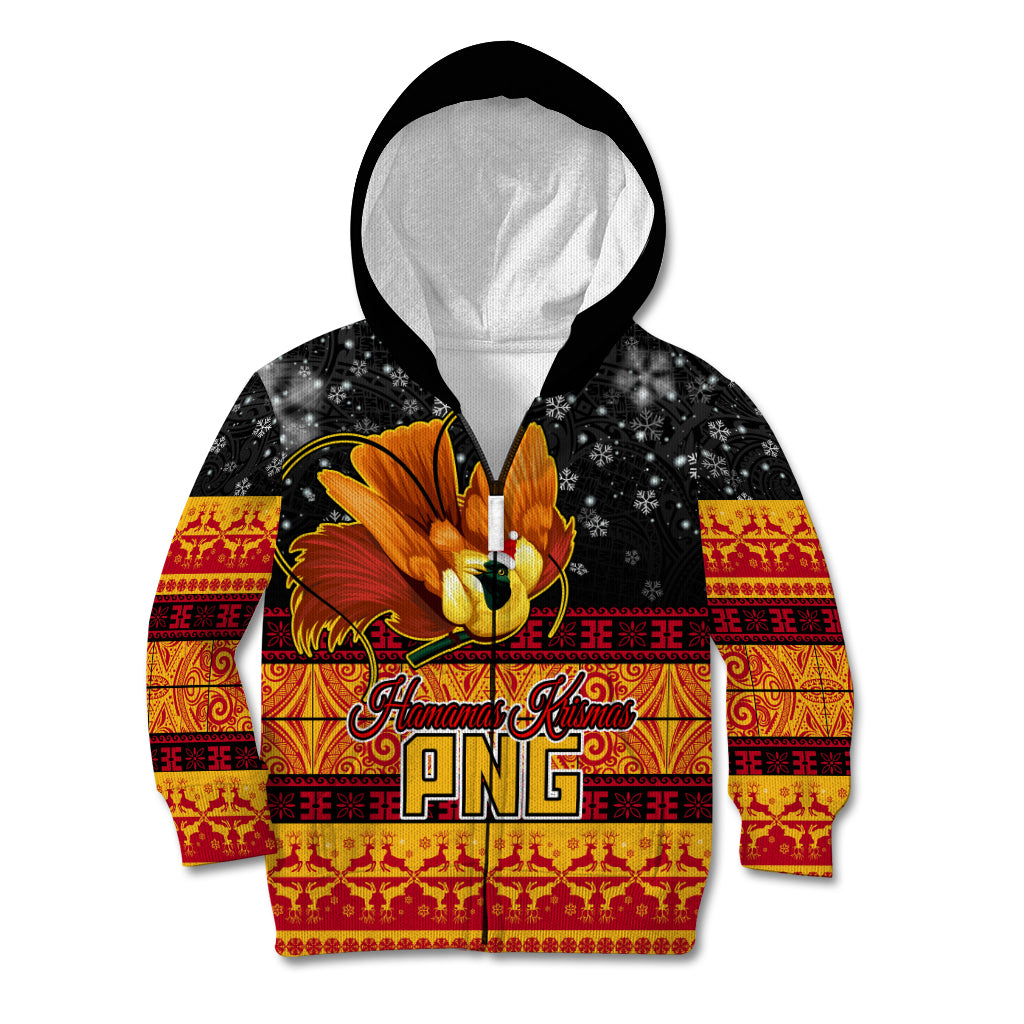 PNG Hamamas Krismas Kid Hoodie Papua New Guinea Bird Of Paradise Merry Christmas Black Style - Wonder Print Shop