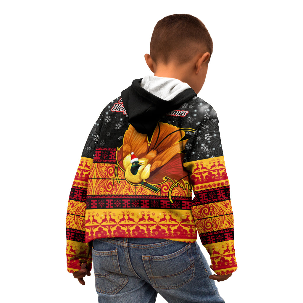 PNG Hamamas Krismas Kid Hoodie Papua New Guinea Bird Of Paradise Merry Christmas Black Style - Wonder Print Shop