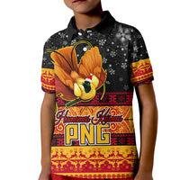 PNG Hamamas Krismas Kid Polo Shirt Papua New Guinea Bird Of Paradise Merry Christmas Black Style - Wonder Print Shop