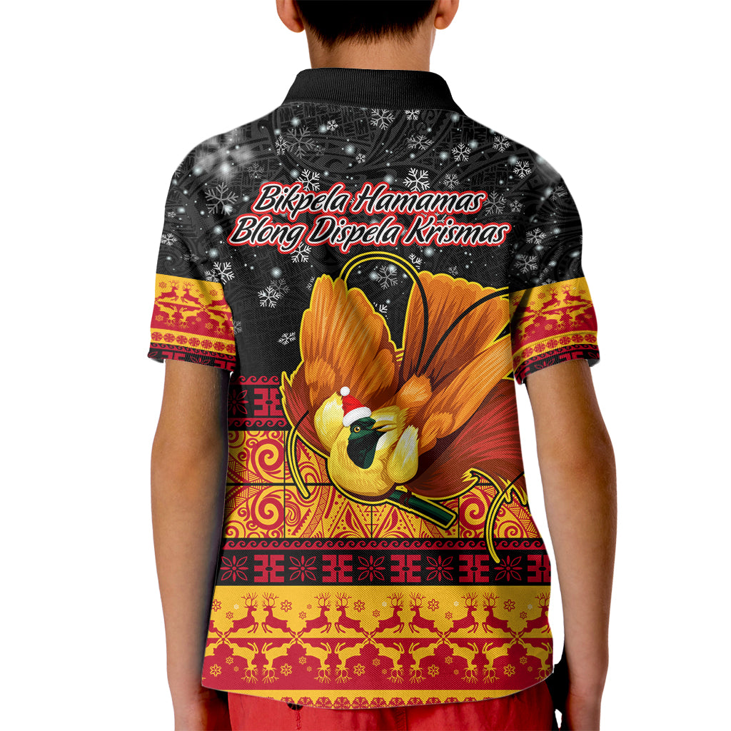 PNG Hamamas Krismas Kid Polo Shirt Papua New Guinea Bird Of Paradise Merry Christmas Black Style - Wonder Print Shop