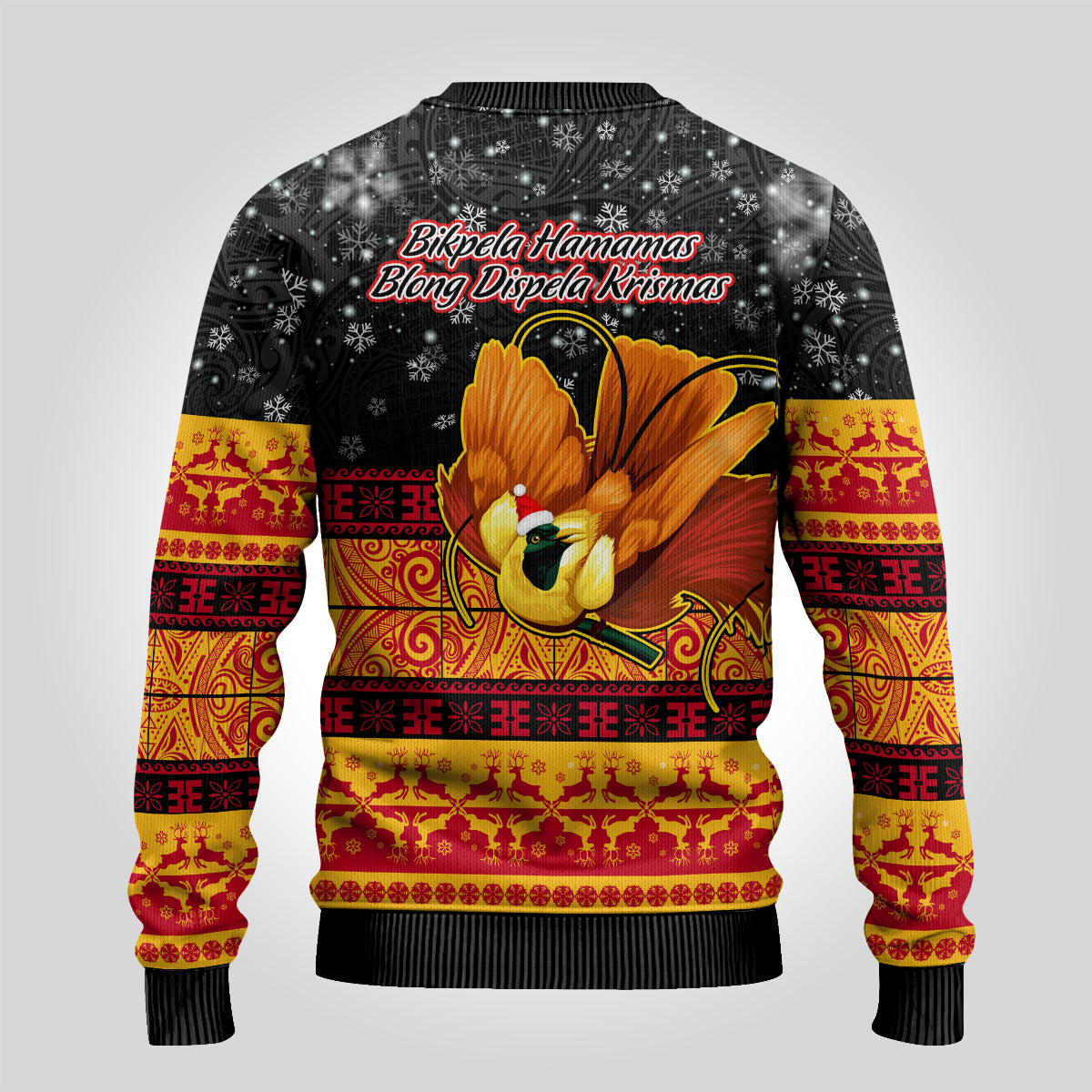 PNG Hamamas Krismas Ugly Christmas Sweater Papua New Guinea Bird Of Paradise Merry Christmas Black Style - Wonder Print Shop