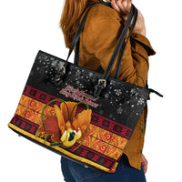 PNG Hamamas Krismas Leather Tote Bag Papua New Guinea Bird Of Paradise Merry Christmas Black Style - Wonder Print Shop