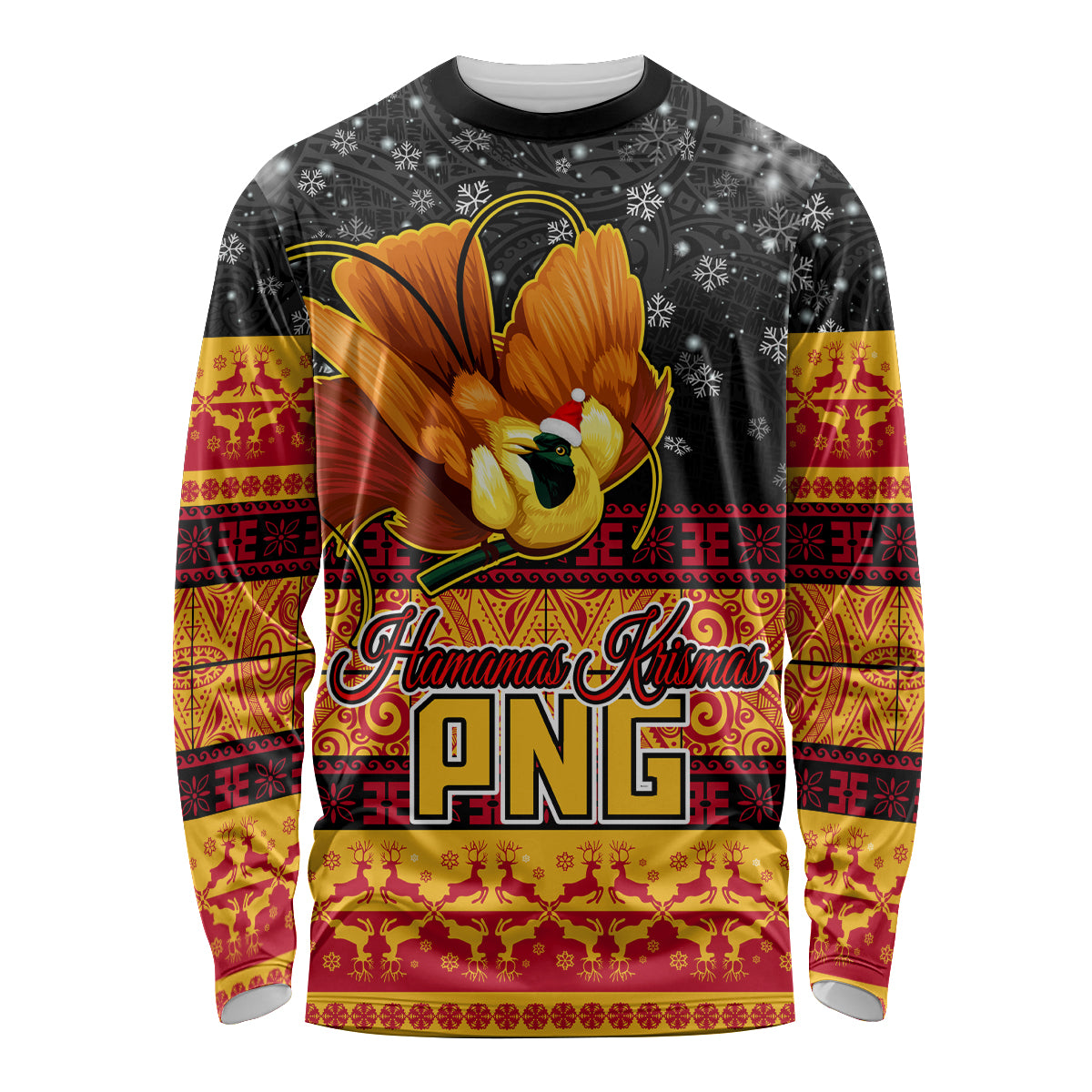 PNG Hamamas Krismas Long Sleeve Shirt Papua New Guinea Bird Of Paradise Merry Christmas Black Style - Wonder Print Shop