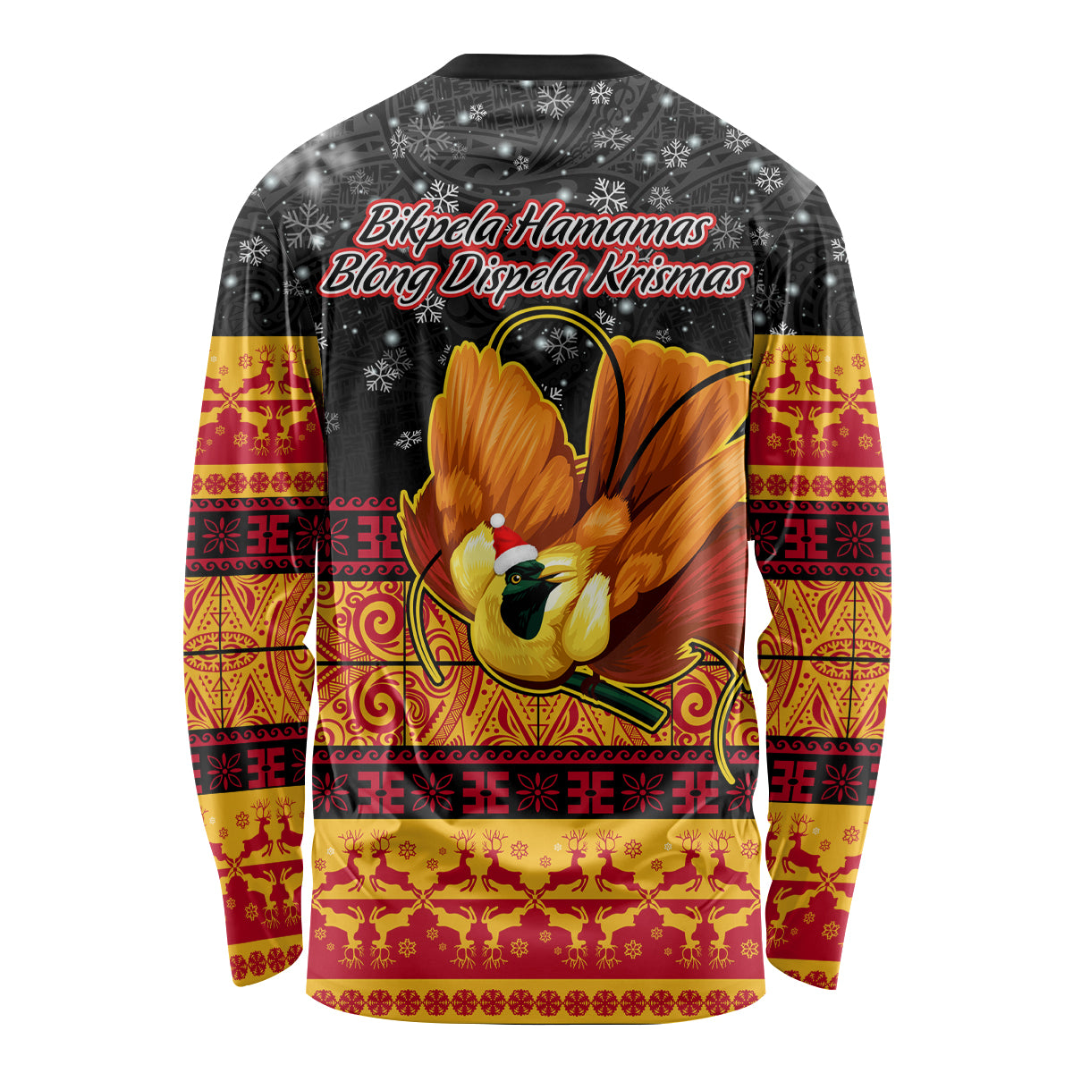 PNG Hamamas Krismas Long Sleeve Shirt Papua New Guinea Bird Of Paradise Merry Christmas Black Style - Wonder Print Shop