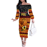 PNG Hamamas Krismas Off The Shoulder Long Sleeve Dress Papua New Guinea Bird Of Paradise Merry Christmas Black Style - Wonder Print Shop