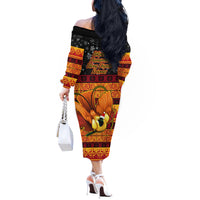 PNG Hamamas Krismas Off The Shoulder Long Sleeve Dress Papua New Guinea Bird Of Paradise Merry Christmas Black Style - Wonder Print Shop