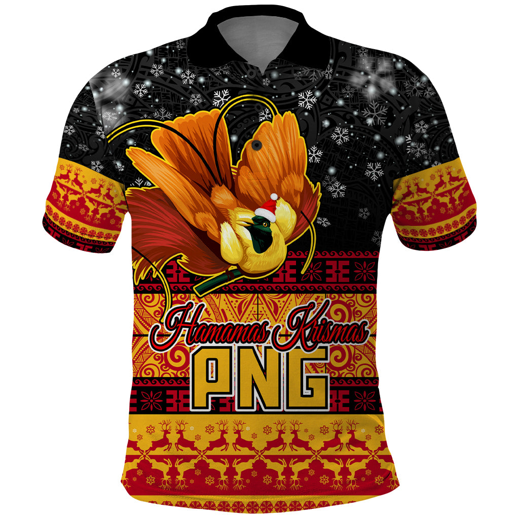 PNG Hamamas Krismas Polo Shirt Papua New Guinea Bird Of Paradise Merry Christmas Black Style - Wonder Print Shop