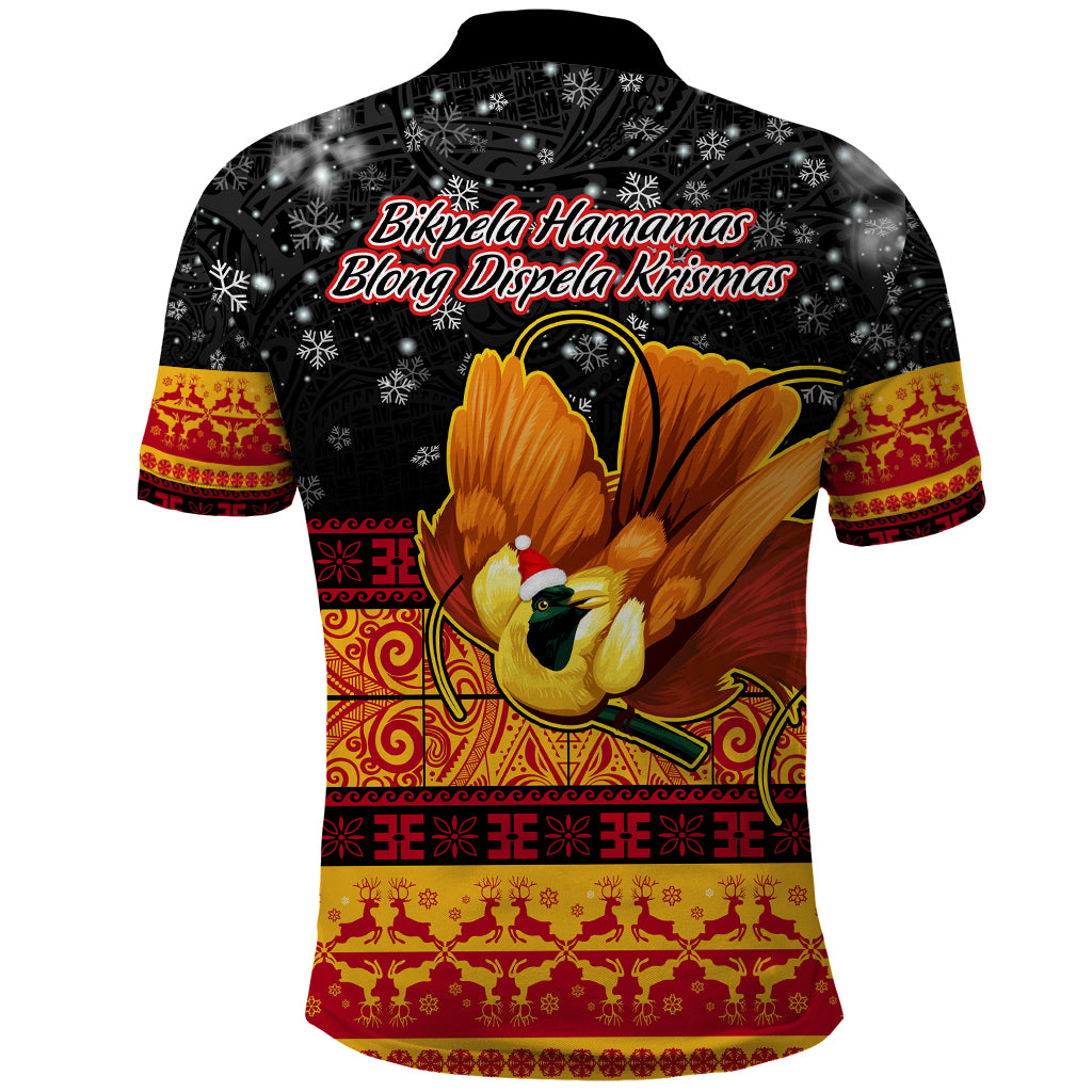 PNG Hamamas Krismas Polo Shirt Papua New Guinea Bird Of Paradise Merry Christmas Black Style - Wonder Print Shop