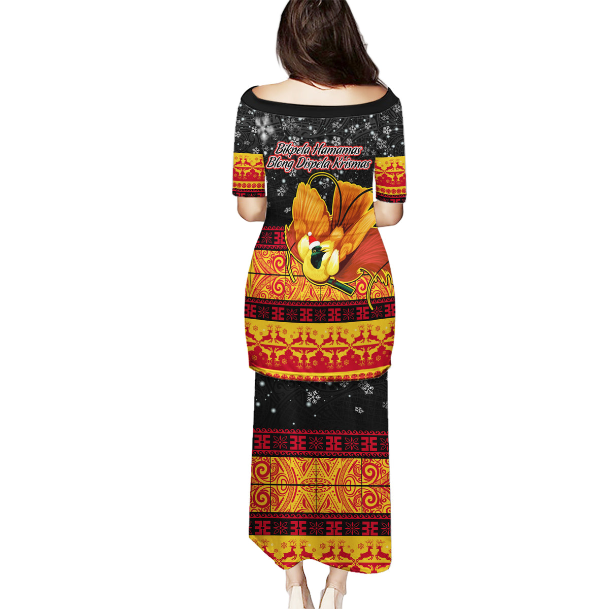 PNG Hamamas Krismas Puletasi Papua New Guinea Bird Of Paradise Merry Christmas Black Style - Wonder Print Shop