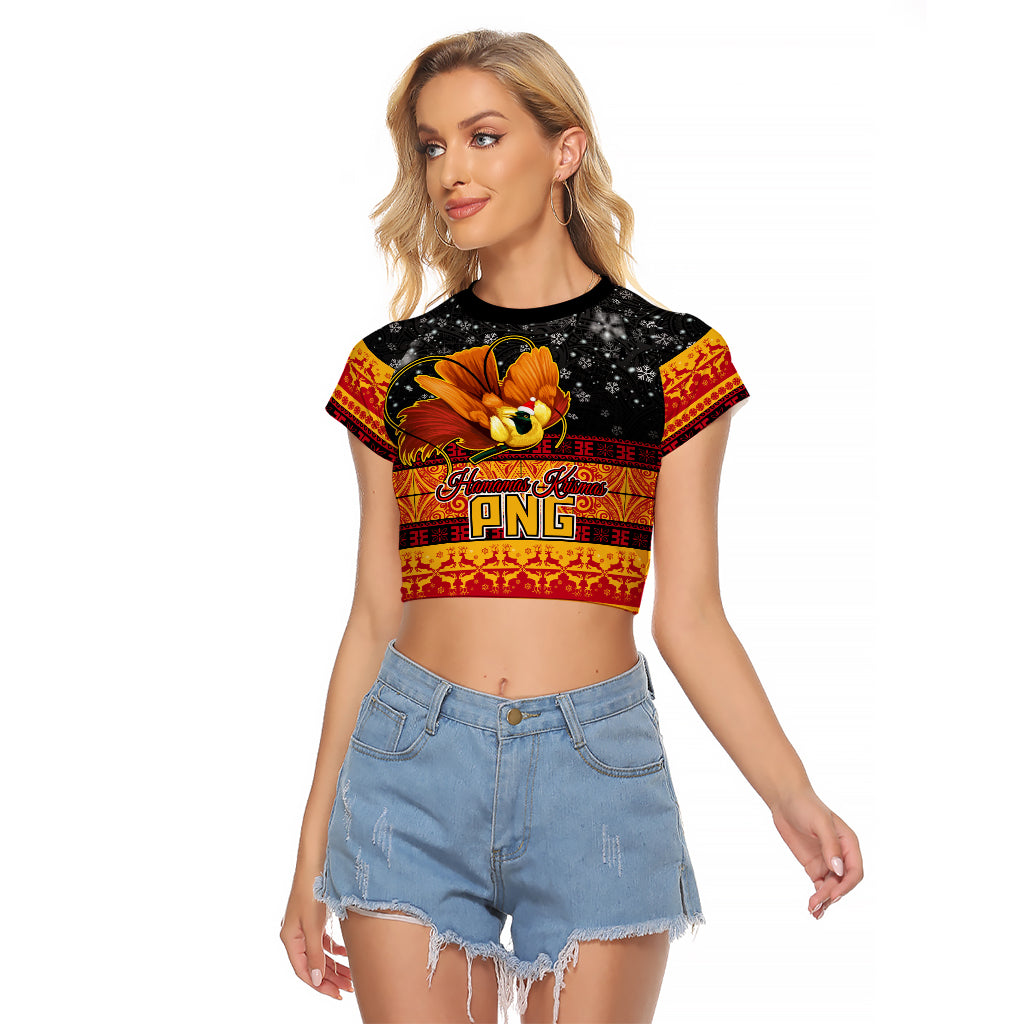 PNG Hamamas Krismas Raglan Cropped T Shirt Papua New Guinea Bird Of Paradise Merry Christmas Black Style - Wonder Print Shop