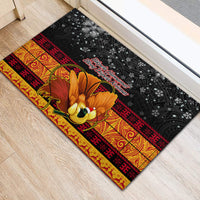 PNG Hamamas Krismas Rubber Doormat Papua New Guinea Bird Of Paradise Merry Christmas Black Style - Wonder Print Shop