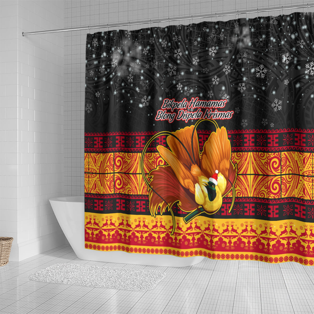 png-hamamas-krismas-shower-curtain-papua-new-guinea-bird-of-paradise-merry-christmas-black-style