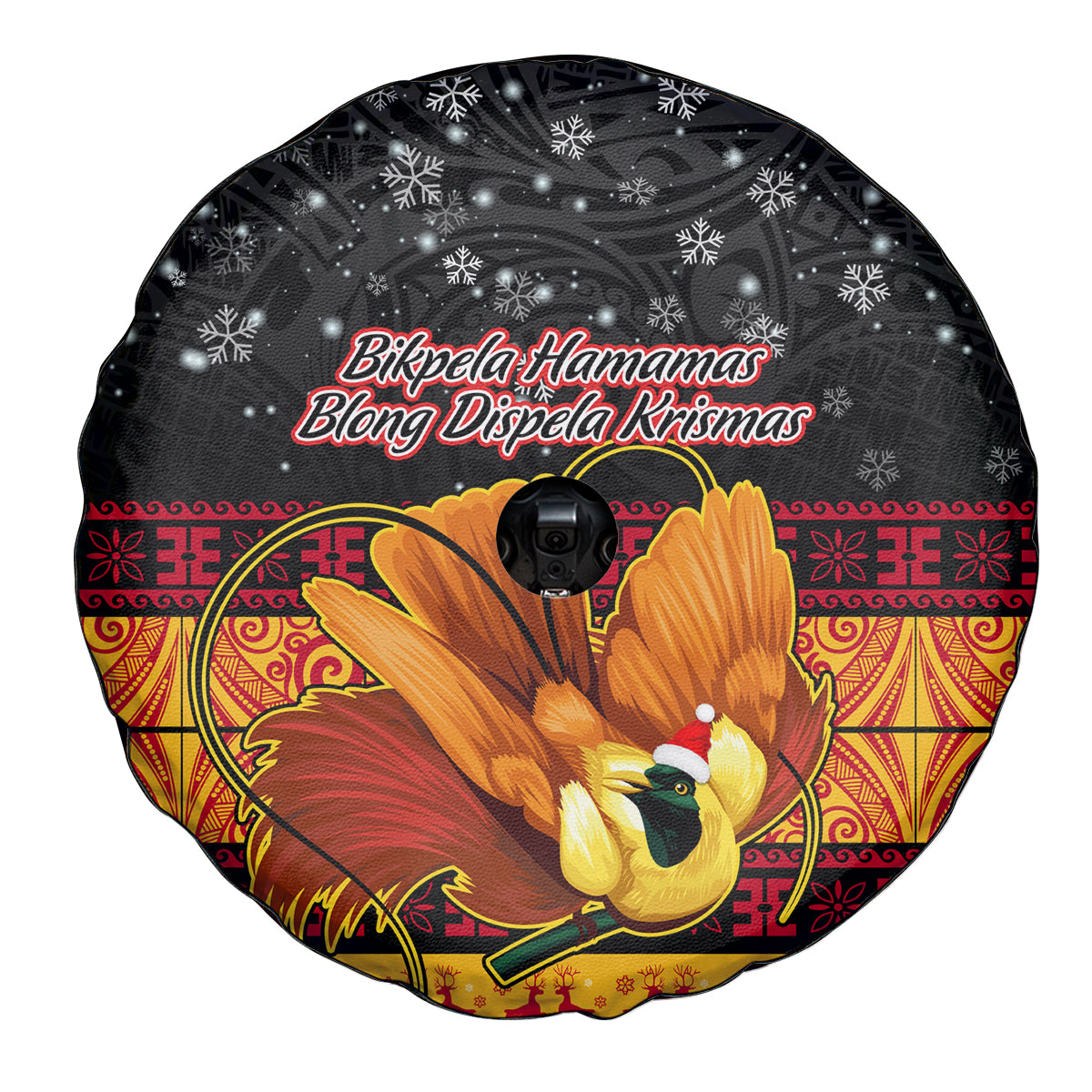 PNG Hamamas Krismas Spare Tire Cover Papua New Guinea Bird Of Paradise Merry Christmas Black Style - Wonder Print Shop