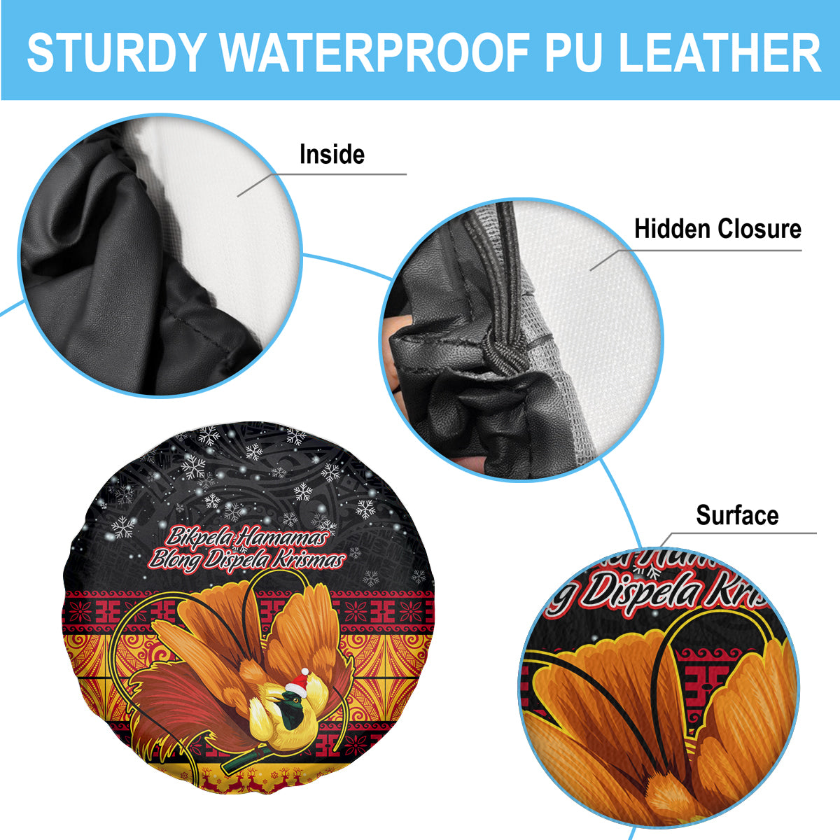 PNG Hamamas Krismas Spare Tire Cover Papua New Guinea Bird Of Paradise Merry Christmas Black Style - Wonder Print Shop