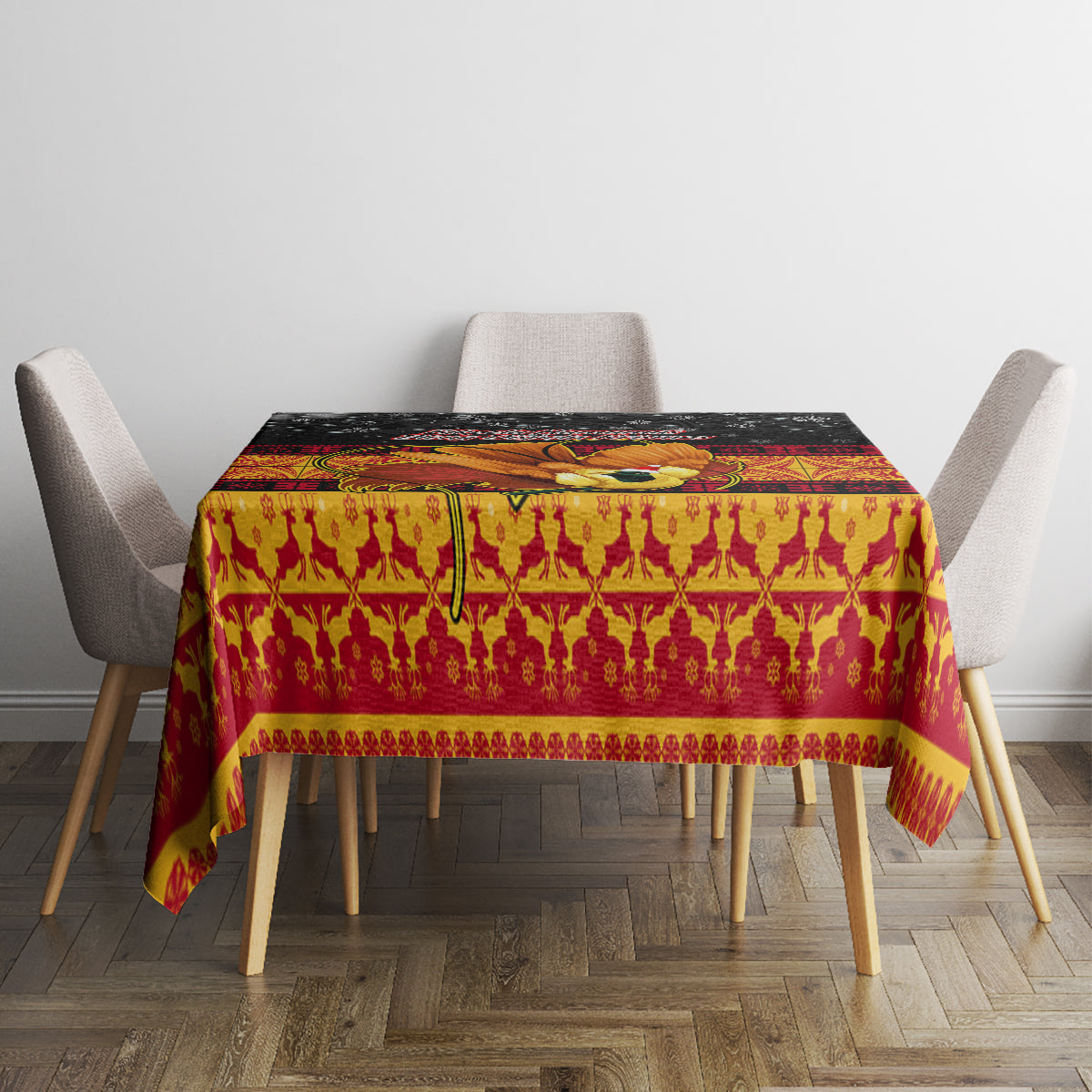 PNG Hamamas Krismas Tablecloth Papua New Guinea Bird Of Paradise Merry Christmas Black Style - Wonder Print Shop