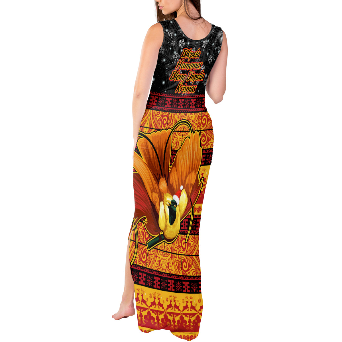 PNG Hamamas Krismas Tank Maxi Dress Papua New Guinea Bird Of Paradise Merry Christmas Black Style - Wonder Print Shop